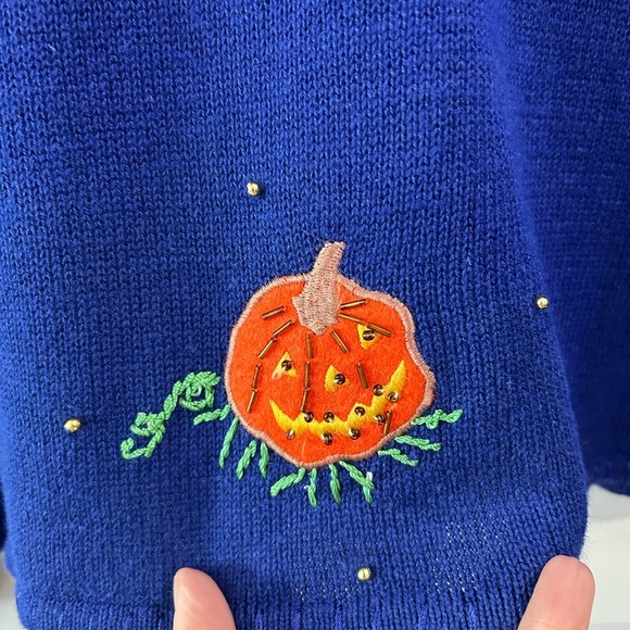 Vintage Arriviste Embellished Knit Cardigan Sweater Size M Fall Pumpkin Harvest - Picture 7 of 12